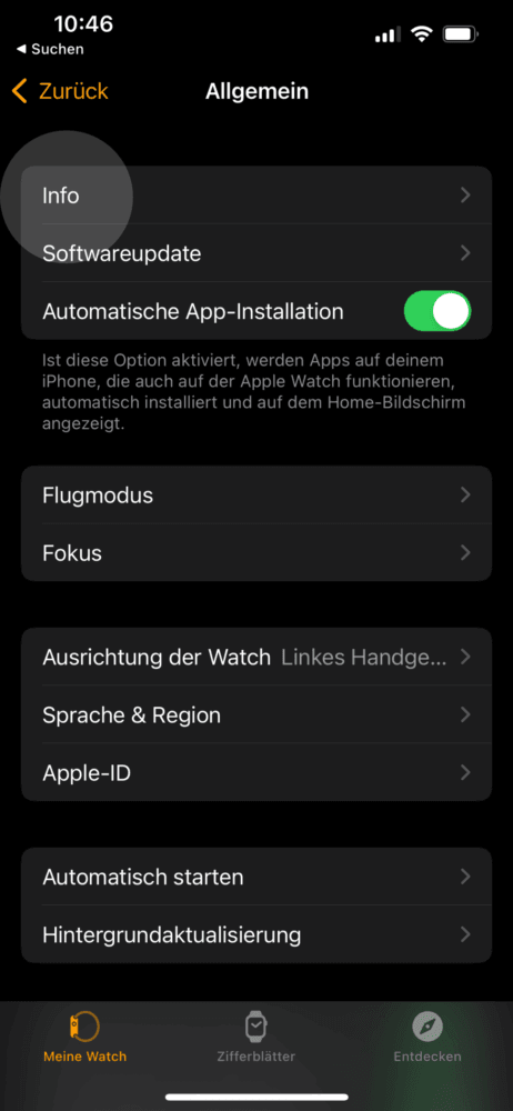 Info zur Apple Watch öffnen