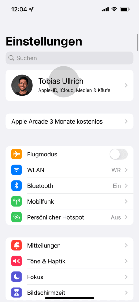 Persönliche Einstellungen öffnen