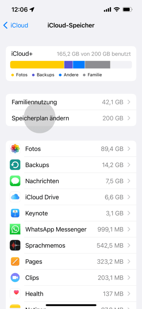 Speicherplan ändern
