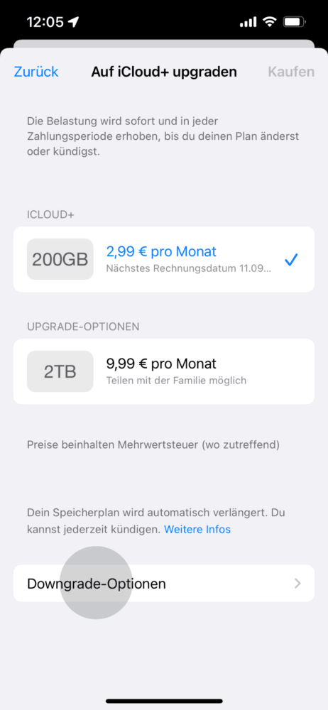 iCloud Abo ändern