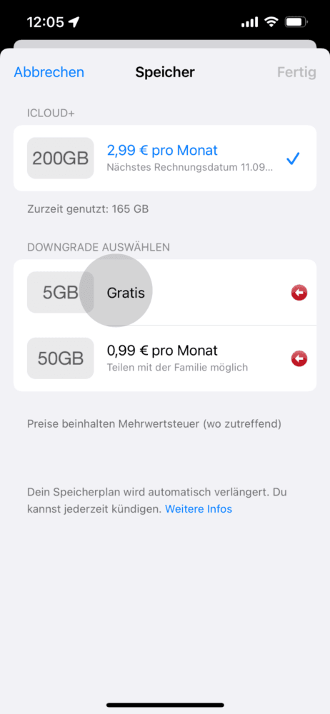 iPhone iCloud Abo verwalten